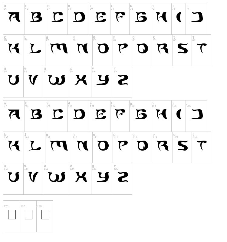 Brain Storm font map